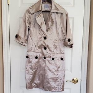 Metallic 3/4 sleeve trench  velvet buttons